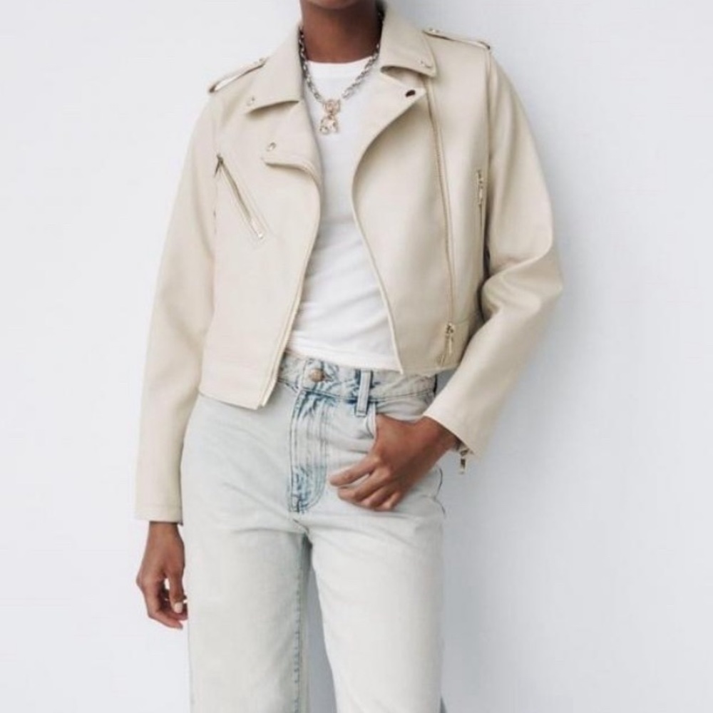 Zara cream leather jacket